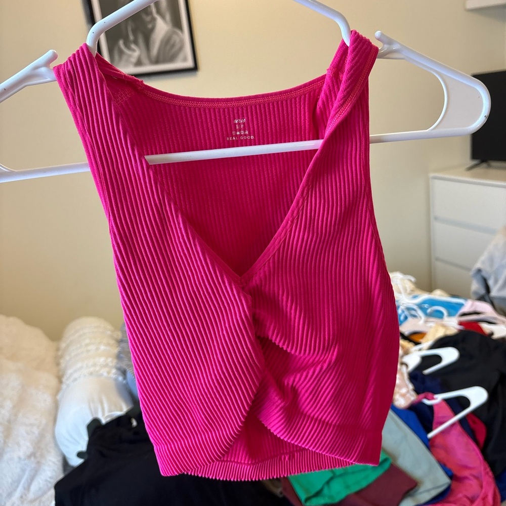 Aerie Fuchsia Ribbed Crop Top